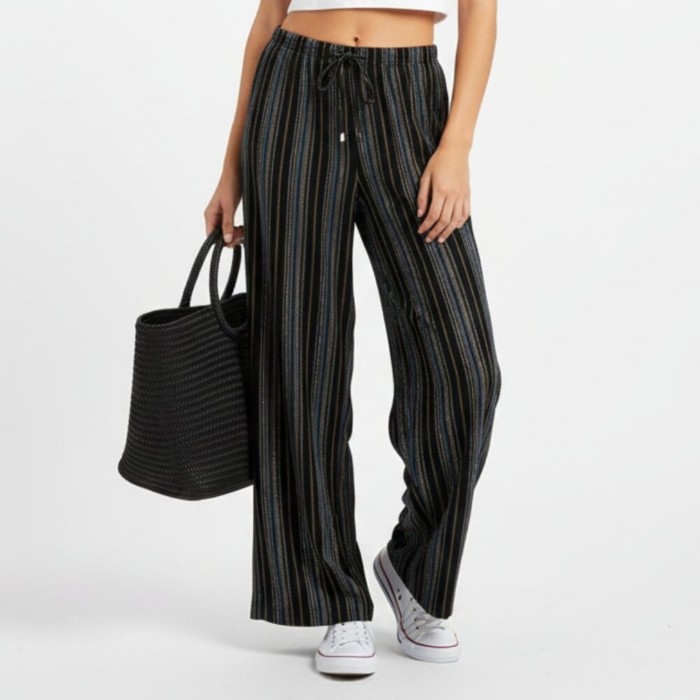 Tan Jay Black Multi Color Striped Casual Leisure Pants S
